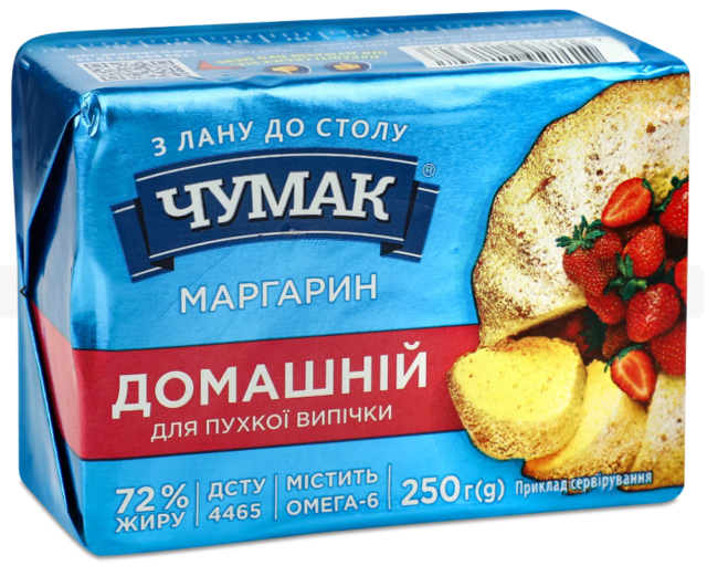 Маргарин Чумак Домашній столовий для пухкої випічки 72%, 250г